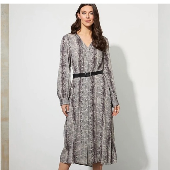 JOSEPH RIBKOFF size 14 Beige Black Snakeskin Button midi Dress Long Sleeve $349 - Picture 1 of 8